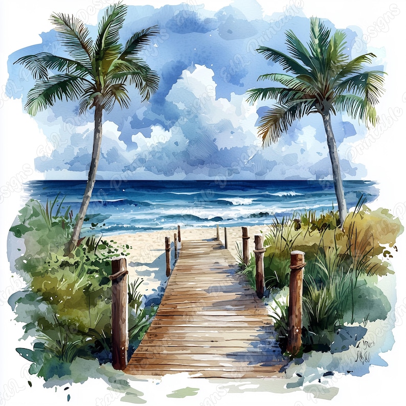 20 Tropical Beach Scene Clip Art, Ocean Beach Printable Images, Coastal Landscape Digital Download, Sunny Beach Scrapbooking Paper Craft JPG