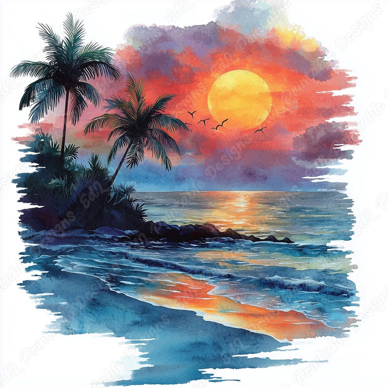 20 Tropical Beach Scene Clip Art, Ocean Beach Printable Images, Coastal Landscape Digital Download, Sunny Beach Scrapbooking Paper Craft JPG