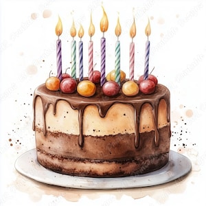 20 verjaardagstaart illustraties, aquarel bruidstaart afdrukbare afbeeldingen, dessert digitale download, verjaardagsfeestje scrapbooking papier ambachten JPG