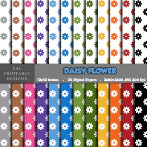 Pacchetto di carta digitale con margherite, sfondo stampabile con margherite, carta per scrapbooking con fiori, carta floreale 12x12, set di 24 motivi chic senza soluzione di continuità