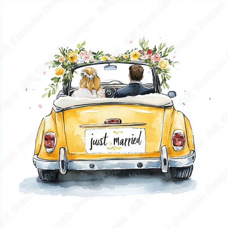 Wedding Car Clipart Set, Just Married, Bride and Groom (digital ...