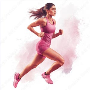 20 hermosas imágenes prediseñadas de mujeres corriendo, imágenes imprimibles de chicas corriendo, descarga digital de corredoras, manualidades realistas con papel para scrapbooking (JPG)