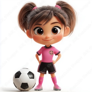 20 Fußball Mädchen Clip Art, süßes Mädchen Fußball Spielerin druckbare Bilder, digitaler Download, Kinder Party Dekor Scrapbooking Papierhandwerk JPG Bundle