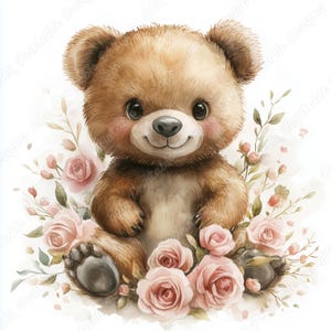 20 Aquarell Bären Clip Art, glücklicher Baby Bär druckbare Bilder, süßes Tier digitaler Download, Blumen Bären Scrapbooking Papier Handwerk JPG Set