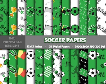 Soccer Digital Paper Pack, Sports Theme, Green Football Backgrounds (Digital Download)