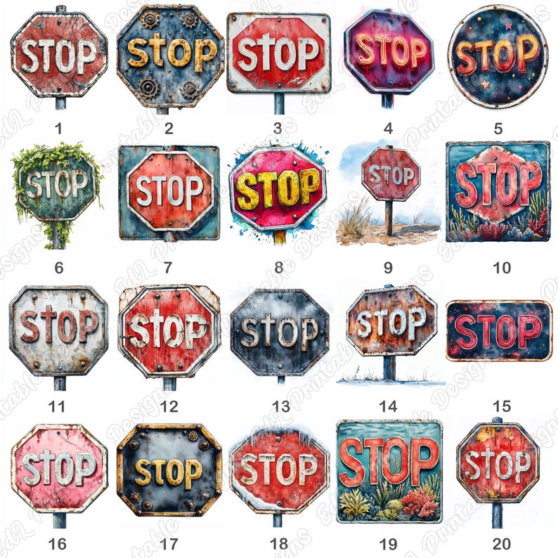 Grunge Stop Sign Clipart, Shabby Chic, Scrapbook Paper (digital ...