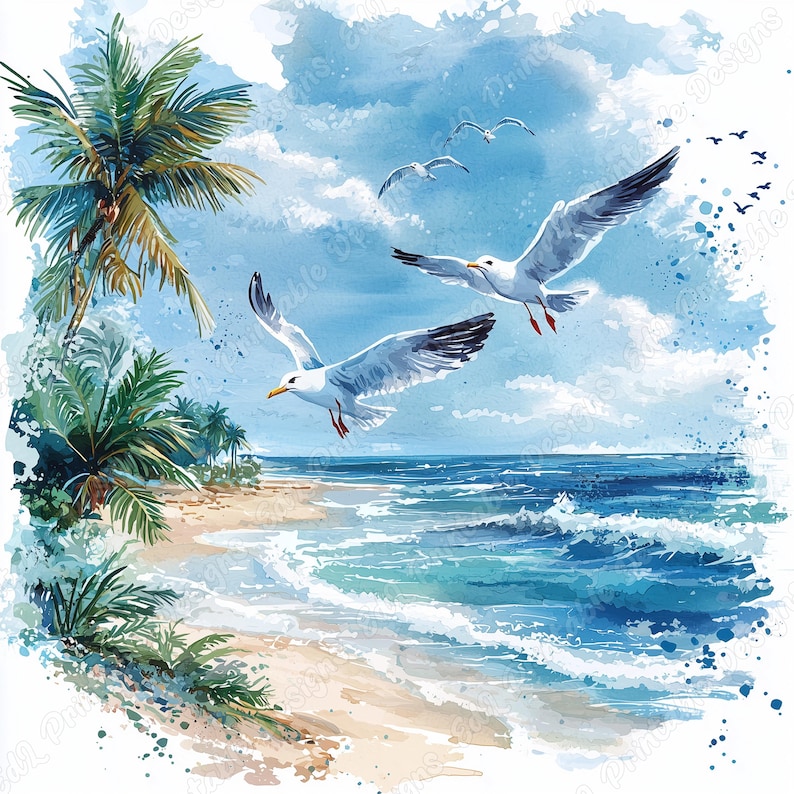 20 Tropical Beach Scene Clip Art, Ocean Beach Printable Images, Coastal Landscape Digital Download, Sunny Beach Scrapbooking Paper Craft JPG