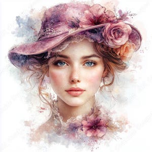 20 Clip Art di donna vittoriana con acquerello, Immagine stampabile di ritratto femminile astratto, Download digitale, Carta per scrapbooking con volti di donna JPG