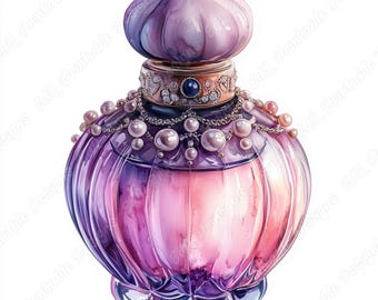 水彩画のヴィンテージ香水瓶、クラシックなフレグランスデザイン