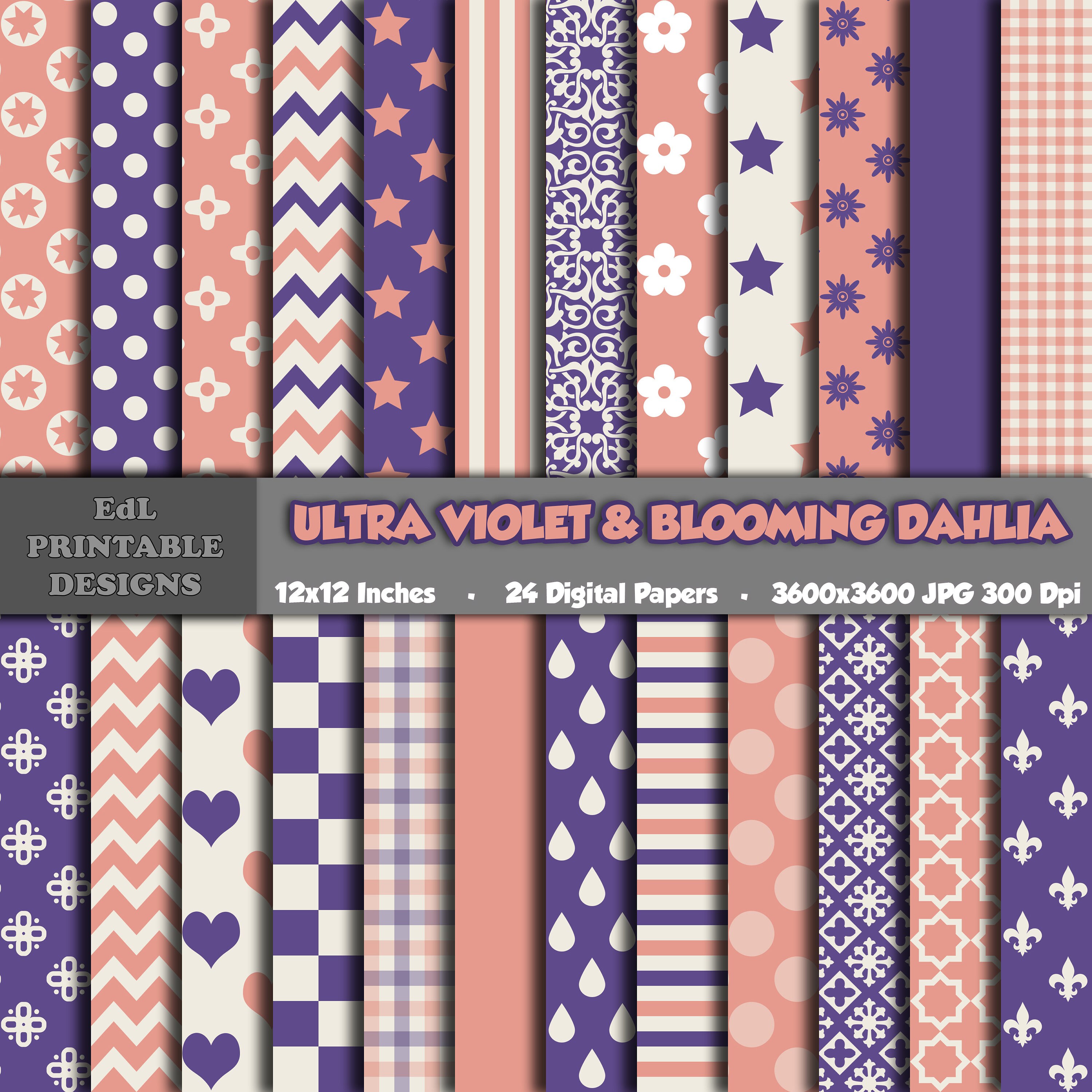 Purple and Pink Digital Paper Pack, Scrapbook Background (set of 24) - Etsy