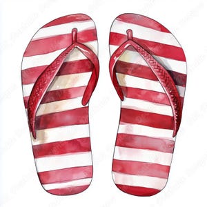20 images clipart aquarelle tongs, chaussons de plage images imprimables, sandales rayées en téléchargement numérique, chaussures d'été scrapbooking création en papier JPG