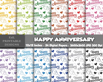 結婚記念日おめでとうの文字入りデジタルペーパー、ウェディングテキストスクラップブック、お祝いの引用句パターン（デジタルダウンロード）