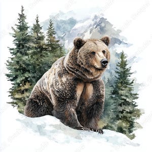 20 images clipart ours brun d'hiver, ours aquarelle en images imprimables d'hiver, téléchargement numérique de photos de grizzly, création de scrapbooking en papier JPG