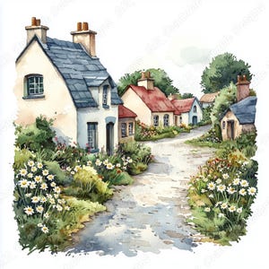 20 Clip Art di paesaggi di villaggi irlandesi, Immagine stampabile di Street View di un villaggio irlandese, Download digitale, Carta artigianale per scrapbooking di scene di villaggio JPG