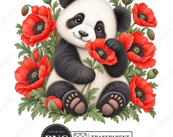 Baby Panda PNG Clipart, Watercolor Floral Animal Bundle (Digital Download)