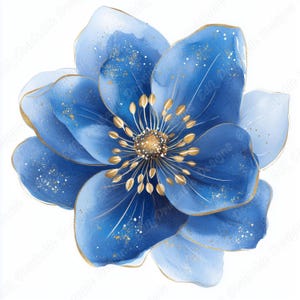 20 cliparts fleur bleu or, fleurs avec images imprimables de paillettes d'or, téléchargement numérique abstrait fleur chic, créations en papier pour scrapbooking JPG