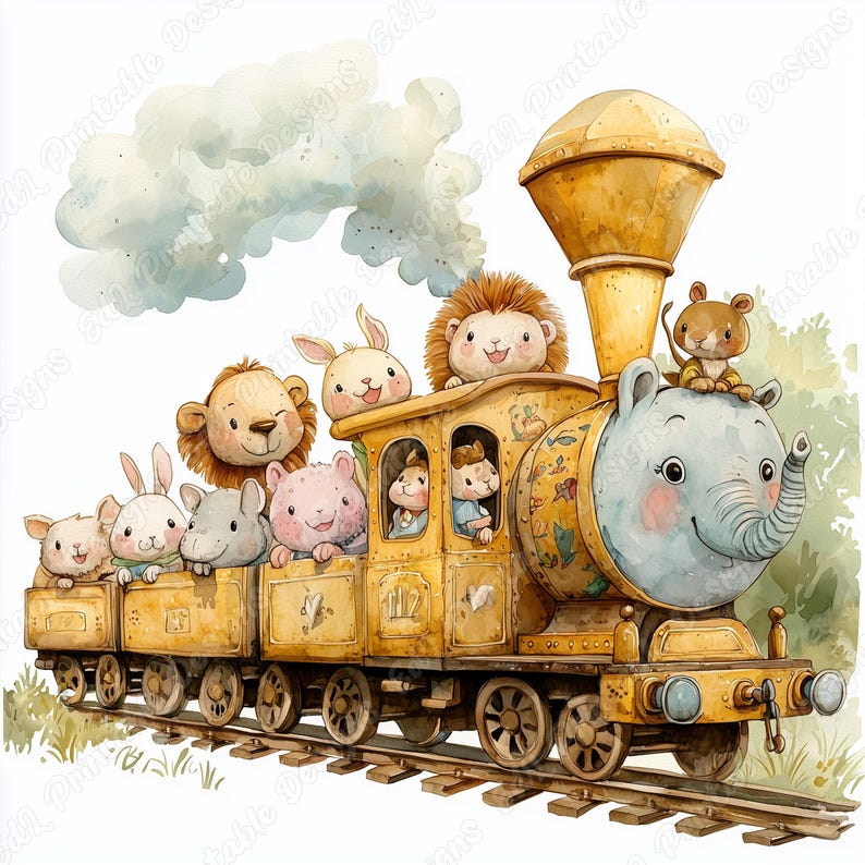 20 Cute Animals Train Clip Art, Safari Animals Train Printable Images, Jungle Animals Digital Download, Nursery Scrapbooking Paper Craft JPG