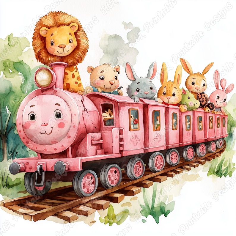 20 Cute Animals Train Clip Art, Safari Animals Train Printable Images, Jungle Animals Digital Download, Nursery Scrapbooking Paper Craft JPG