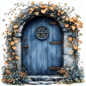 20 cliparts de porte de conte de fées, image imprimable de porte de maison fantaisiste, téléchargement numérique de porte de forêt magique, créations JPG en papier pour scrapbooking