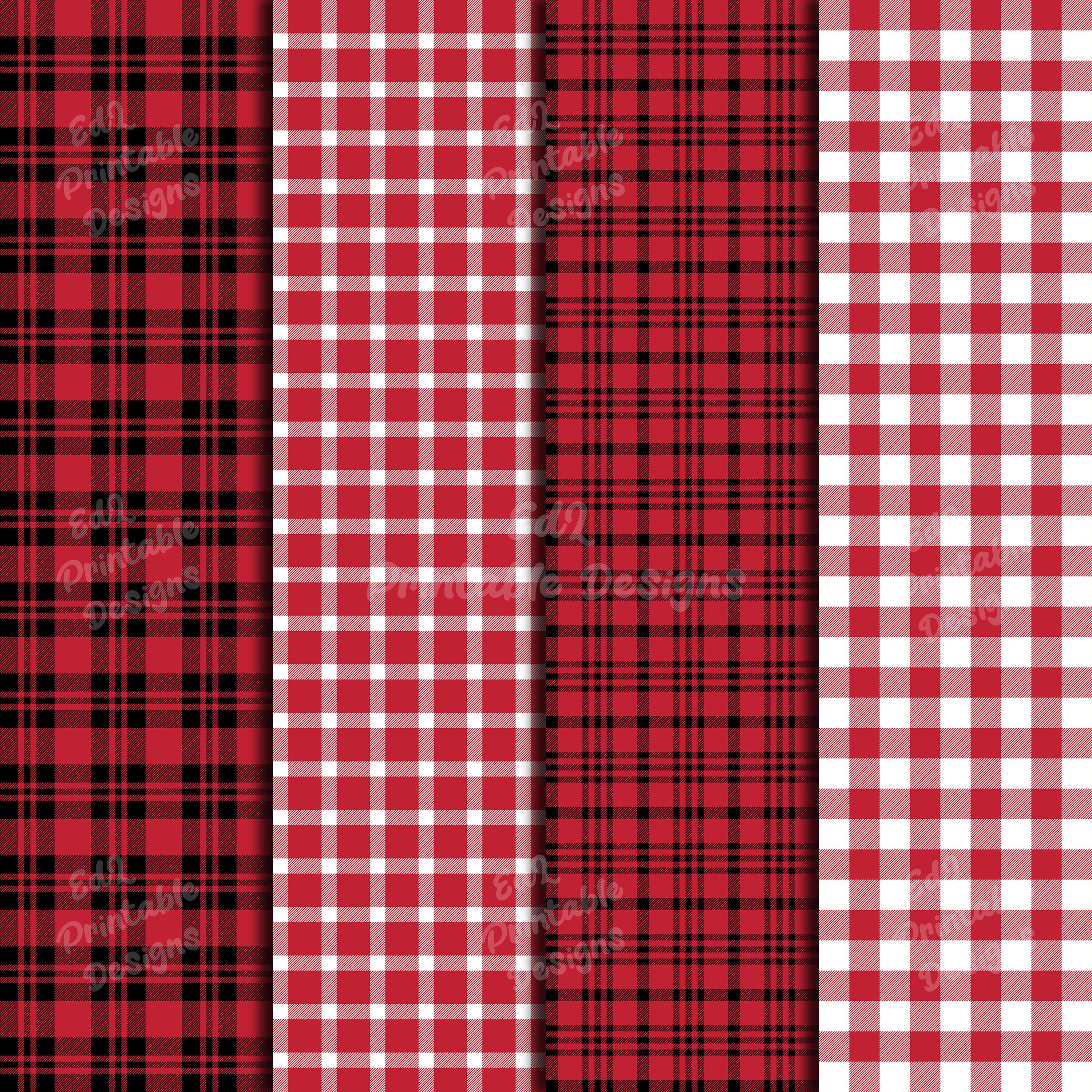 Red Buffalo Plaid Digital Paper Set, Lumberjack Scrapbook (digital ...