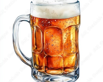 20 Beer Glass Clip Art, Watercolor Beer Mug Printable Images, Beer Bottle Digital Download, Beer Cup Scrapbooking Paper Crafts JPG Bundle