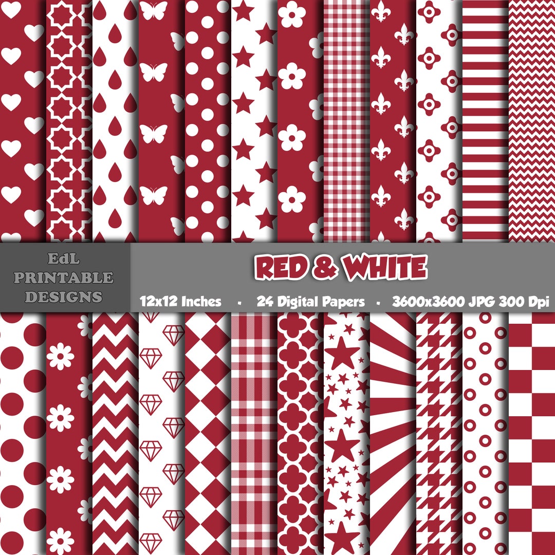 Red and White Colors Digital Paper, Printable Background, Red Party ...