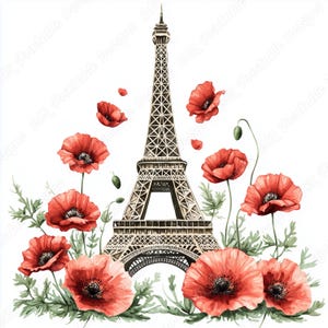 20 Tour Eiffel avec des fleurs, images imprimables romantiques de Paris, téléchargement numérique aquarelle France, scrapbooking papier craft JPG ensemble