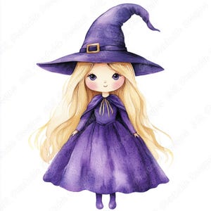 20 graziose clipart di streghette, immagini stampabili di Halloween, download digitale di bambini bizzarri, set di JPG per scrapbooking con carta per bambine eccentriche