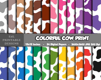 Rainbow Cow Spots Digital Paper, Seamless Animal Print (Digital Download)