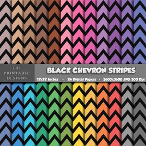 Black Chevron Stripes Digital Paper, Seamless Zig Zag Pattern, Lines Background (Digital Download)
