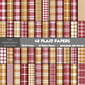 Oro e rosso, carte digitali a quadri bordeaux, sfondo stampabile tartan, album di ritagli boscaiolo, motivo senza cuciture 48 in flanella scozzese a quadretti