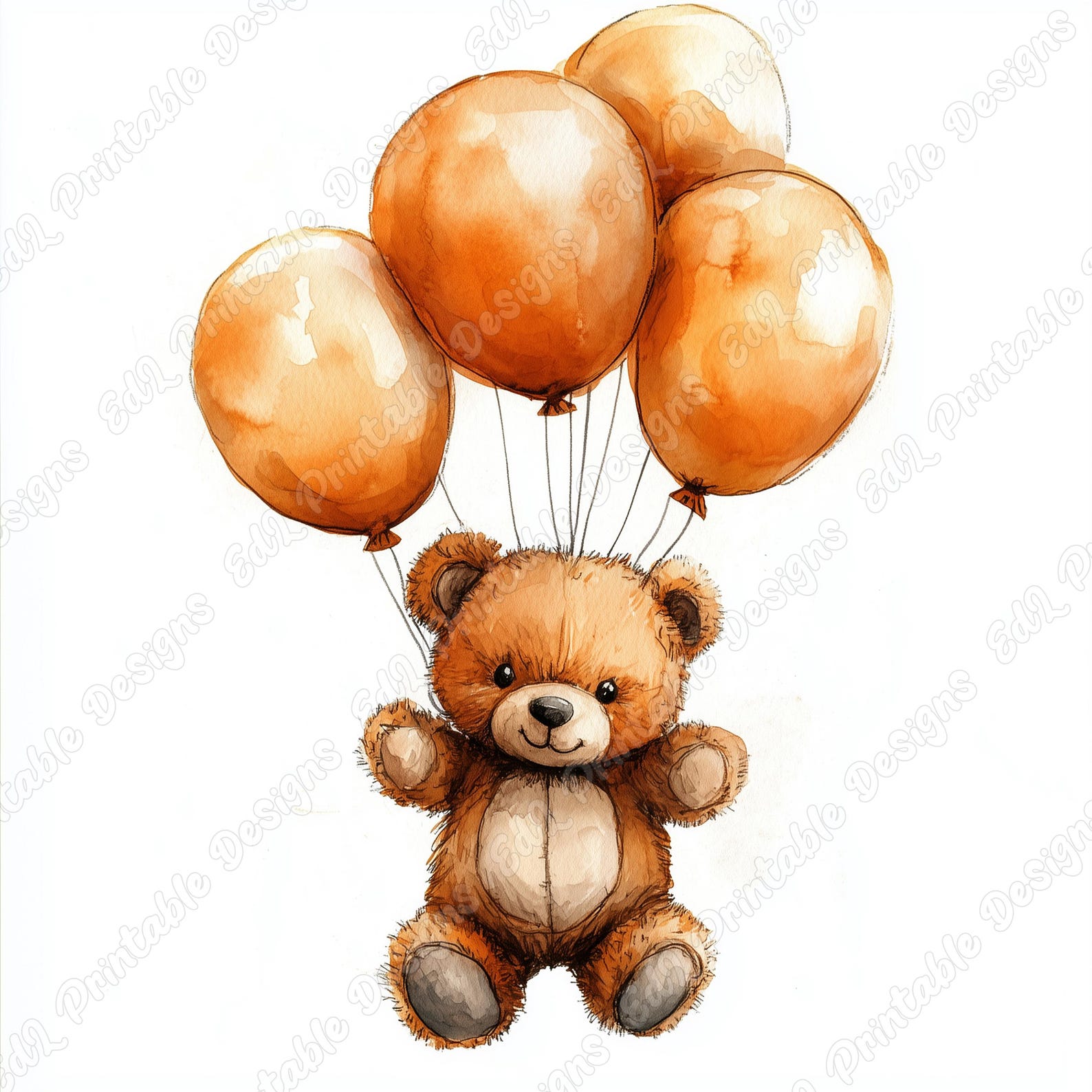 Teddy Bear With Balloons Clipart, Nursery Wall Decor, Baby Shower JPG ...