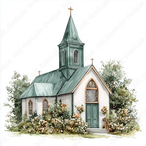 20 Clip Art de Igreja Vintage, Imagens para Impressão de Capela Antiga, Download Digital de Igreja Cristã, Capela de Casamento Scrapbooking Papel Artesanato Conjunto JPG