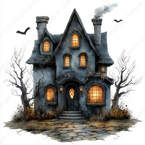 20 Cute Haunted House Clip Art, Halloween Mansion Printable Images, Spooky House Digital Download, Creepy Home Scrapbooking Paper Crafts JPG