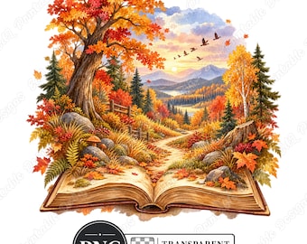 Otwarta księga, krajobraz, clipart PNG, akwarelowe sceny przyrodnicze (pobieranie cyfrowe)