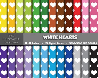 White Hearts Digital Paper, Seamless Valentines Day Patterns, Romantic Love Background (Digital Download)