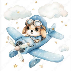 20 Pilot Hund Clip Art, Aquarell Aviator Hündchen druckbare Bilder, digitaler Download, süße Baby Jungen und Mädchen Scrapbooking Papier Handwerk JPG