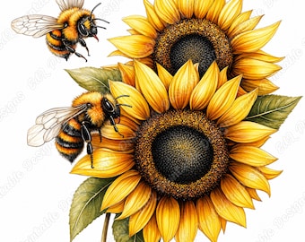 Clipart de Abelhas, Abelhas Florais em Aquarela, Arte de Jardim de Primavera (Download Digital)