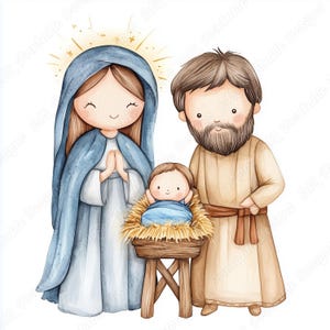 20 Maria, Joseph Und Jesus Clip Art, Krippe Szene druckbare Bild, Heilige Familie Digitaler Download, Religiöses Scrapbooking Papier Handwerk JPG Set