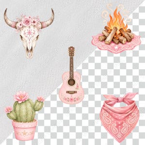 Pink Western Cowgirl PNG Clipart, Printable Baby Girl Rodeo Party Images, Watercolor Cute Wild West Digital Download, Scrapbook Paper Bundle