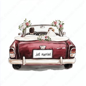 20枚の新婚夫婦の車のクリップアート、結婚式の車の印刷可能な画像、新郎新婦のデジタルダウンロード、ラブラブカップルのスクラップブックペーパークラフトJPGセット