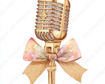 Glittery Vintage Microphone Clipart, Music Mic JPG Bundle (Digital Download)