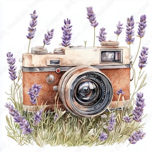 20 Vintage Floral Camera Clip Art, Aparat fotograficzny z kwiatami do wydrukowania, Stary aparat cyfrowy do pobrania, Zestaw papierów do scrapbookingu JPG