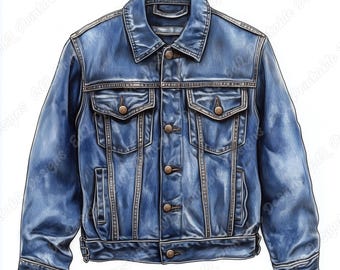 Watercolor Denim Jacket Clip Art, Fashion Outfit Graphics (JPG Digital Download)