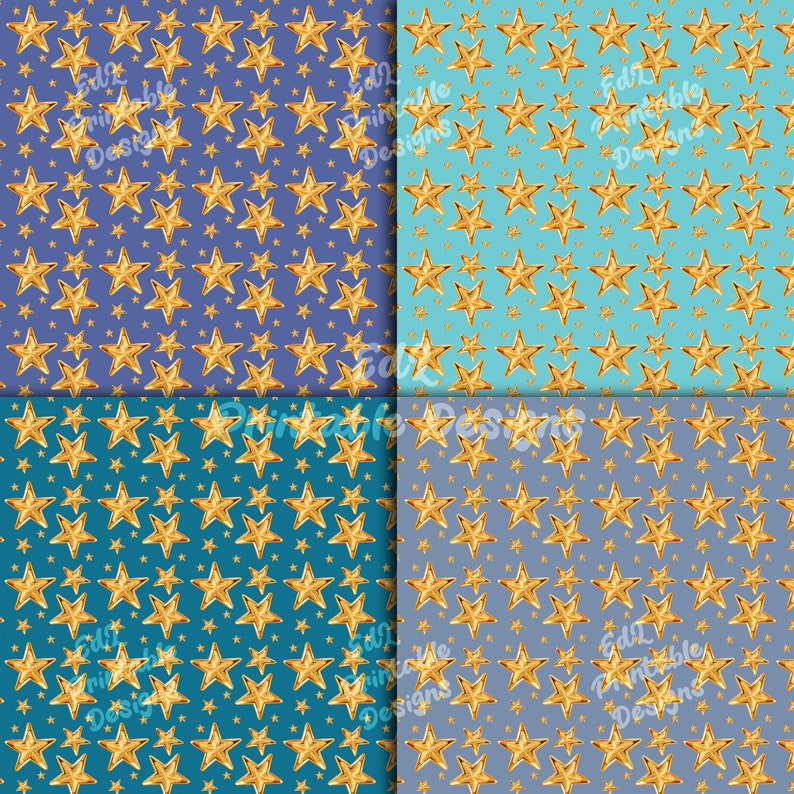 Glitter Gold Stars Digital Paper Pack Printable Background Etsy