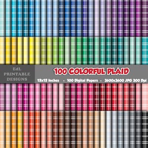 100 buntes kariertes digitales Papier, karierter karierter Hintergrund, kariertes Papier, 12x30cm Holzfällerpapier, 100er Set