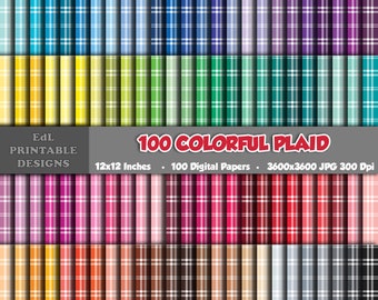 100 carte digitali a quadri colorati, sfondi tartan per album (download digitale)