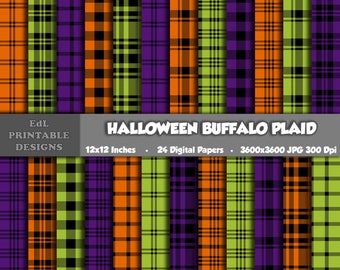 Halloween Buffalo Plaid Digital Paper, Tartan, Scottish, Flannel, Gingham Background (Digital Download)