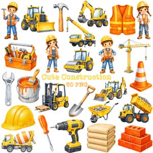 Imagens PNG de construção, caminhões de construção para imprimir, álbum de recortes com tema de escavadeira para festa de aniversário (download digital)