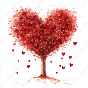20 Clip Art de Árvore em Forma de Coração, Imagens para Imprimir de Árvore de Coração para o Dia dos Namorados, Download Digital de Árvore do Amor Romântico, Artesanato em Papel para Scrapbooking JPG
